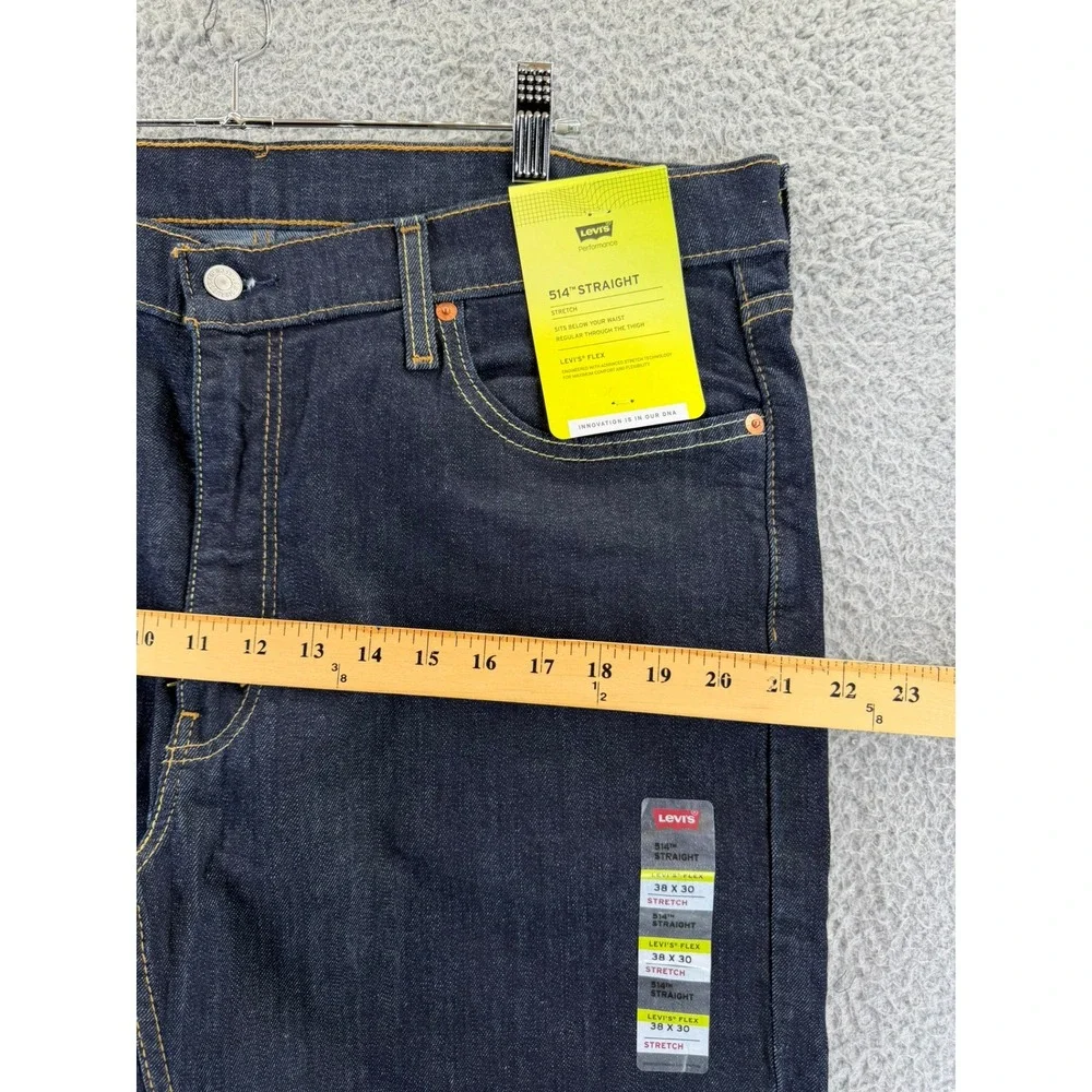 Levis 514 Straight Fit Mens Jeans 38x30 Dark Indigo Blue Performance Stretch New